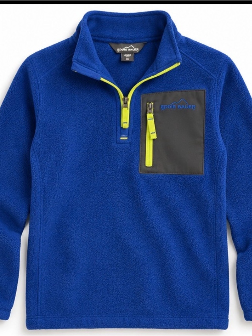 Eddie Bauer Boys Blue Fleece Quarter Zip Pullover Gray Pocket Size M